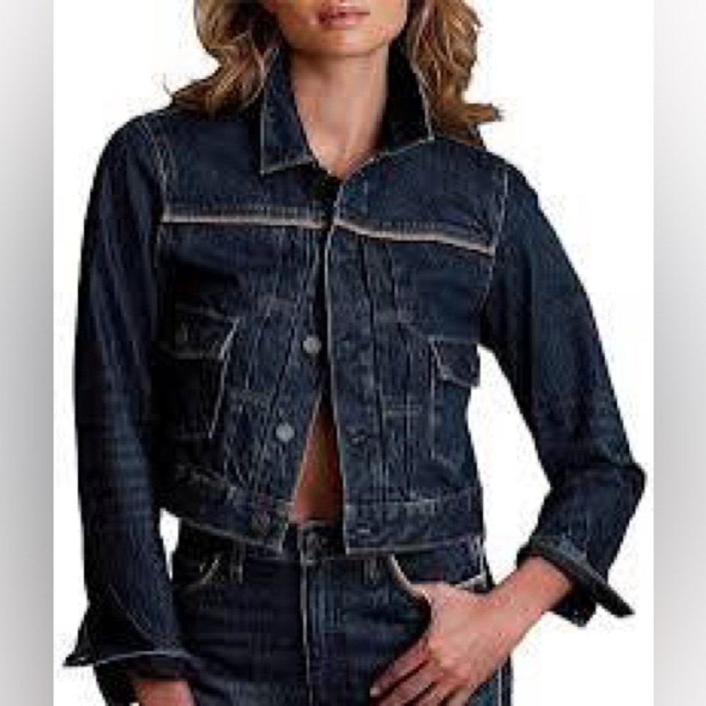 NWT women’s BANANA REPUBLIC medium wash denim THE ROPER JEAN JACKET sz X large